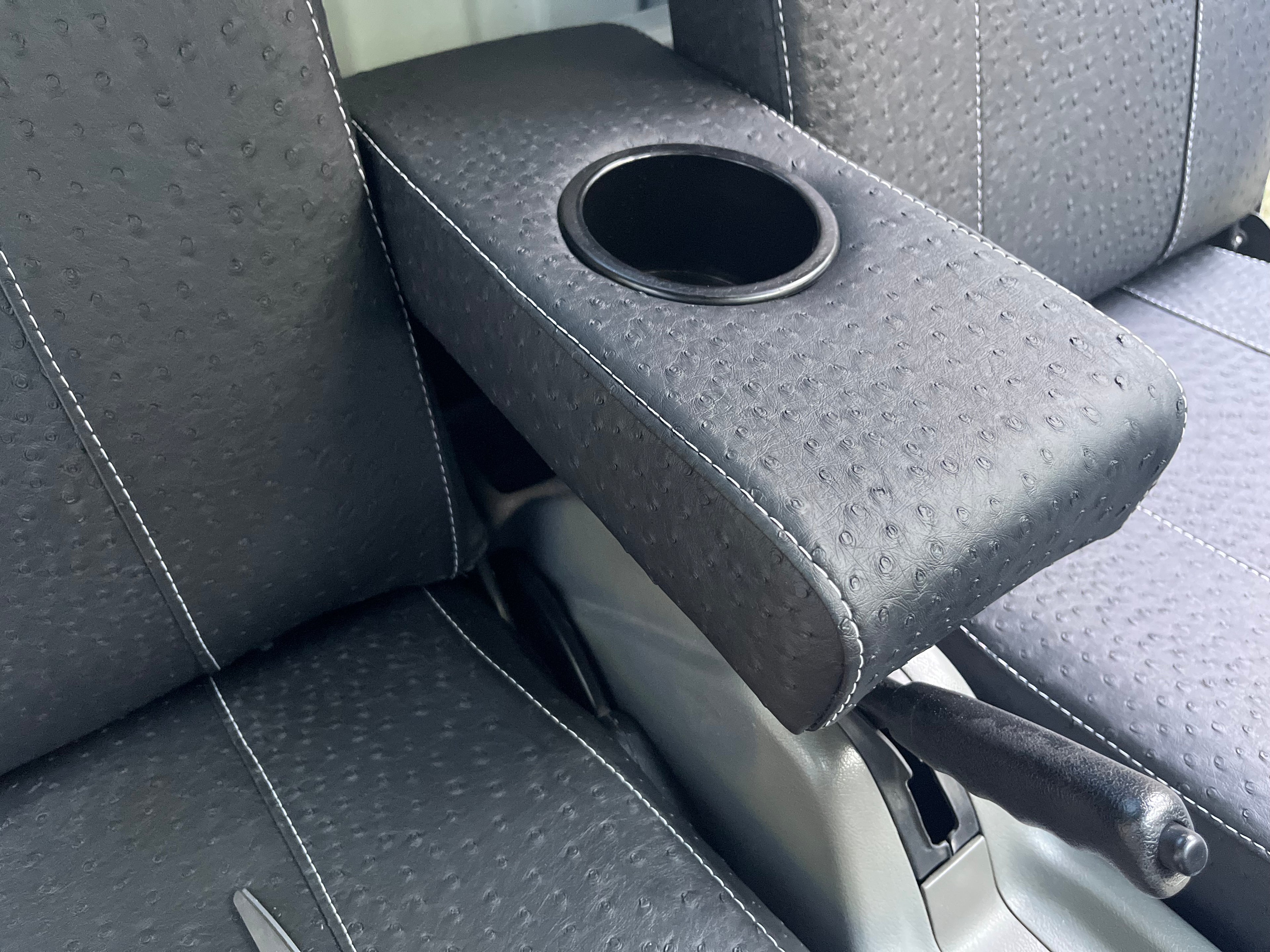 Subaru Sambar Armrest w/Cupholder and Bracket  1991-98 PICK YOUR STITCHING COLOR BLACK OSTRICH